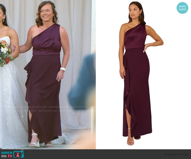 Adrianna Papell One-Shoulder Satin-Trim Draped Gown