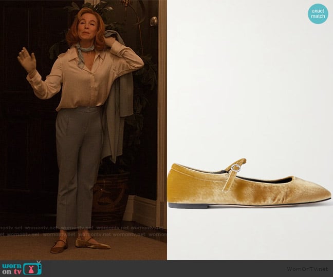 Aeyde Uma velvet Mary Jane ballet flats worn by Camila White (Renée Zellweger) on Only Murders in the Building