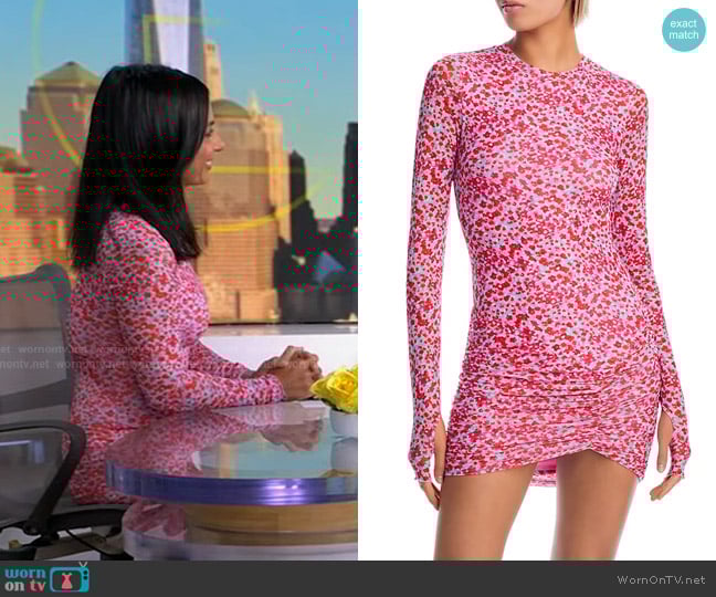 AFRM Mirza Ruched Mini Dress in Red Ditsy worn by Dr. Tara Narula on Good Morning America