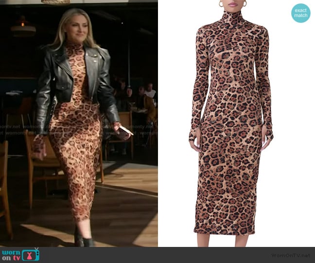 AFRM Shailene Turtleneck Long Sleeve Animal Print Lace Dress worn by Gina Kirschenheiter on The Real Housewives of Orange County