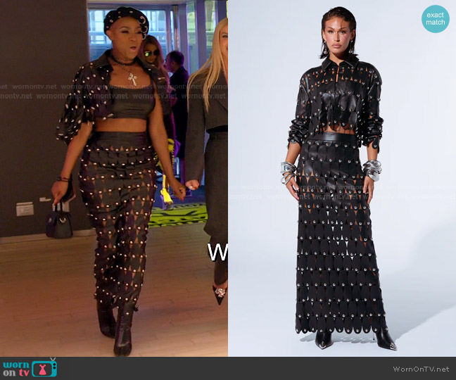 Akira The Sneak Peek Studded PU Blouse and Skirt worn by Guerdy Abraira (Guerdy Abraira) on The Real Housewives of Miami