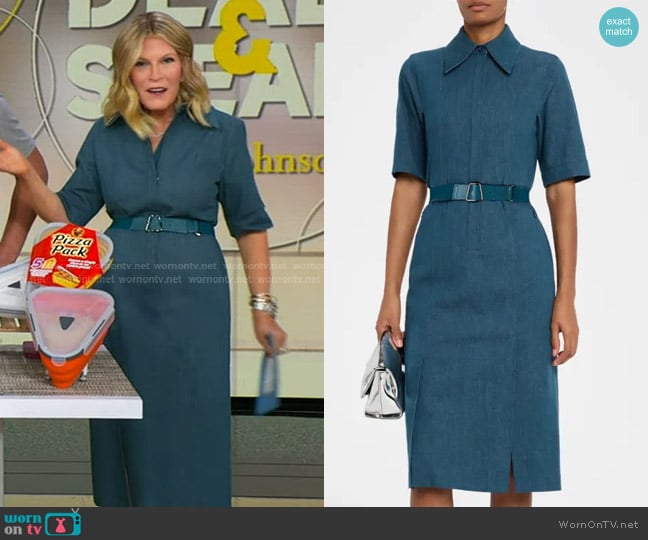 Akris Belted Stretch Cotton Denim Shirtdress in River Green worn by Tory Johnson on Good Morning America