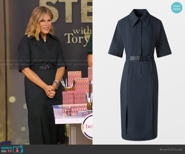 Akris Short Sleeve Shirt Dress in Cotton Denim Black worn by Tory Johnson on Good Morning America