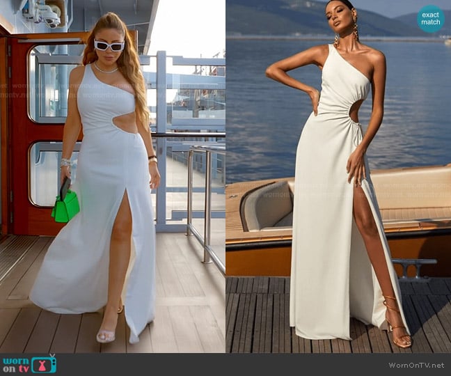 Alamour The Label Rialda One Shoulder Maxi Dress in White worn by Larsa Pippen (Larsa Pippen) on The Real Housewives of Miami