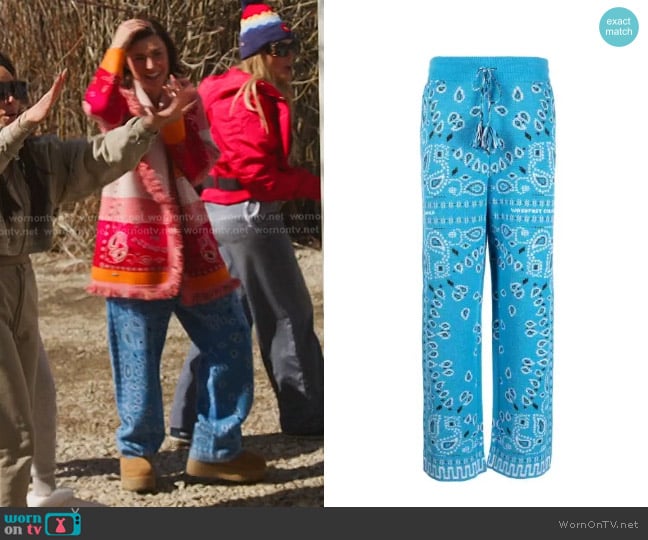 Alanui Bandana Wool-blend Jacquard Wide-leg Pants in Blue worn by Bronwyn Newport on The Real Housewives of Salt Lake City
