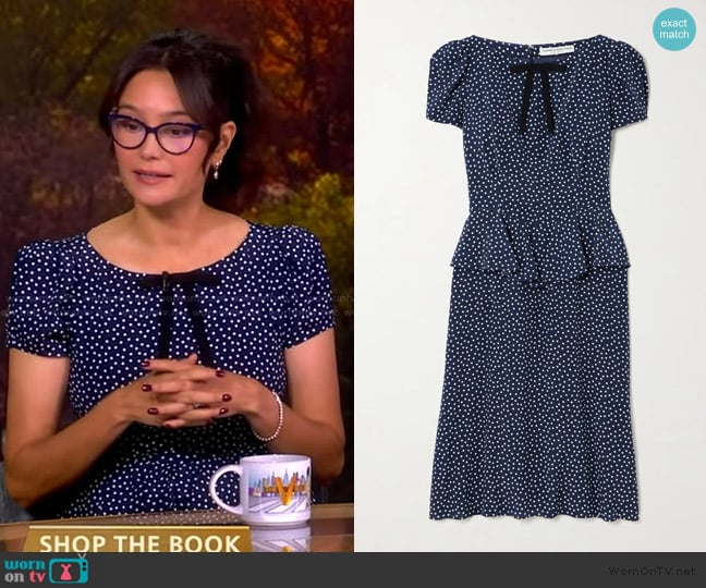 Alessandra Rich Bow-detailed ruffled polka-dot silk midi dress worn by Emma Heming Willis on The View