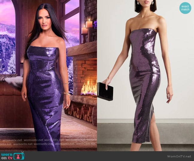 Alex Perry Strapless Sequined crepe Midi Dress in Purple worn by Lisa Barlow on The Real Housewives of Salt Lake City