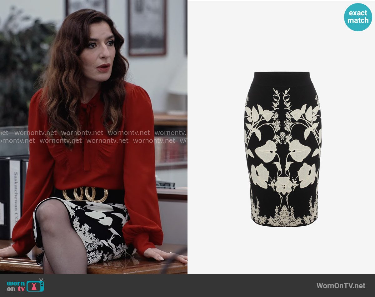 Alexander McQueen Belle Epoque Jacquard Knit Pencil Skirt worn by Esmeralda Grand (Sabrina Impacciatore) on The Paper