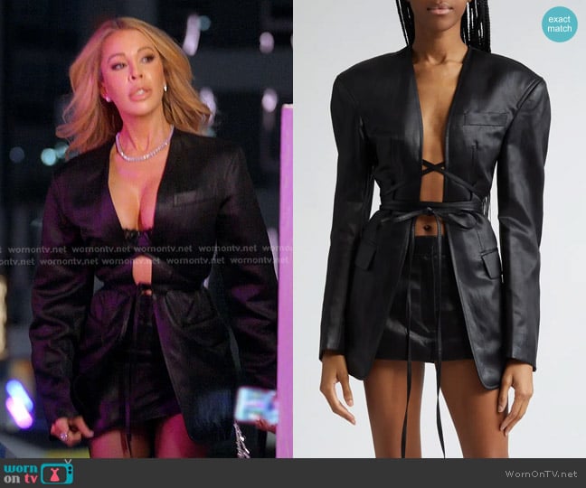 Alexander Wang Belt Strapped Open Front Linen Blend Blazer worn by Lisa Hochstein (Lisa Hochstein) on The Real Housewives of Miami