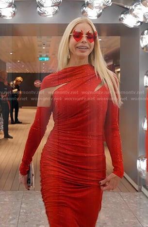 Alexi’a red asymmetric dress on The Real Housewives of Miami
