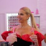 Alexia’s black and red ruffle off-shoulder dress on The Real Housewives of Miami