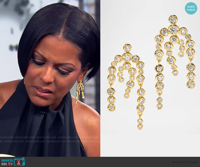 Alexis Bittar Asterales Gold CZ Chandelier Earrings worn by Tamron Hall on Tamron Hall Show