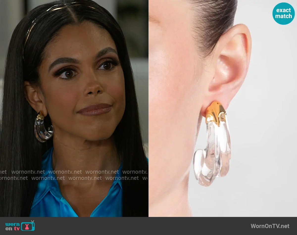 Alexis Bittar Liquid Lucite Large Wave Hoop Earrings worn by Dani Dupree (Karla Mosley) on Beyond the Gates
