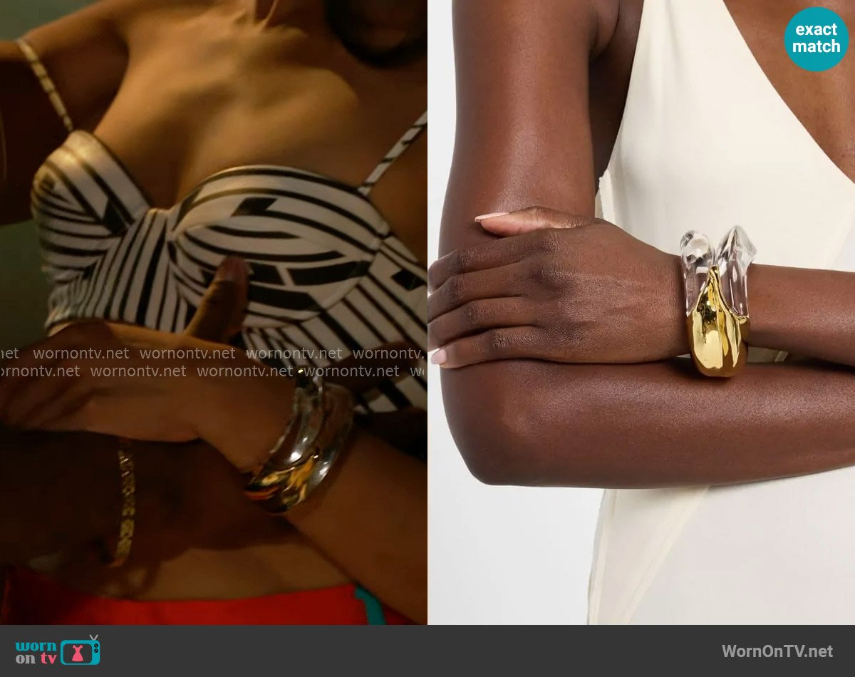Alexis Bittar Liquid Lucite Wave Hinged Cuff worn by Dani Dupree (Karla Mosley) on Beyond the Gates