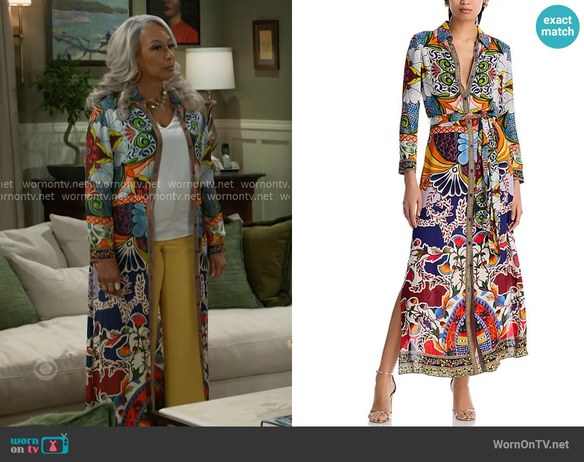 Alice + Olivia Chassidy Maxi Shirt Dress worn by Anita Dupree (Tamara Tunie) on Beyond the Gates