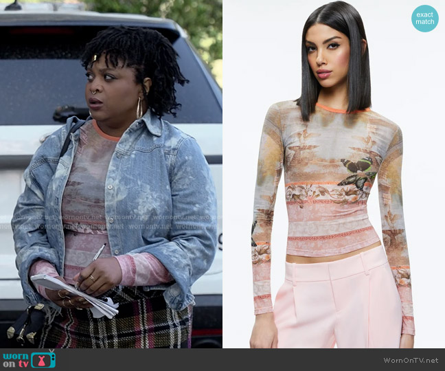 Alice + Olivia Delaina Mesh Top worn by Adelola Olofin (Gbemisola Ikumelo) on The Paper