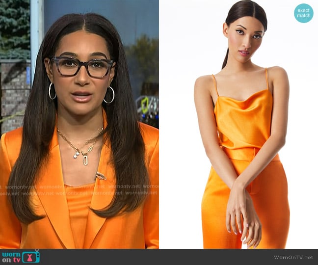 Alice + Olivia Harmon Slip Tank in Tangerine worn by Morgan Radford on NBC News Daily