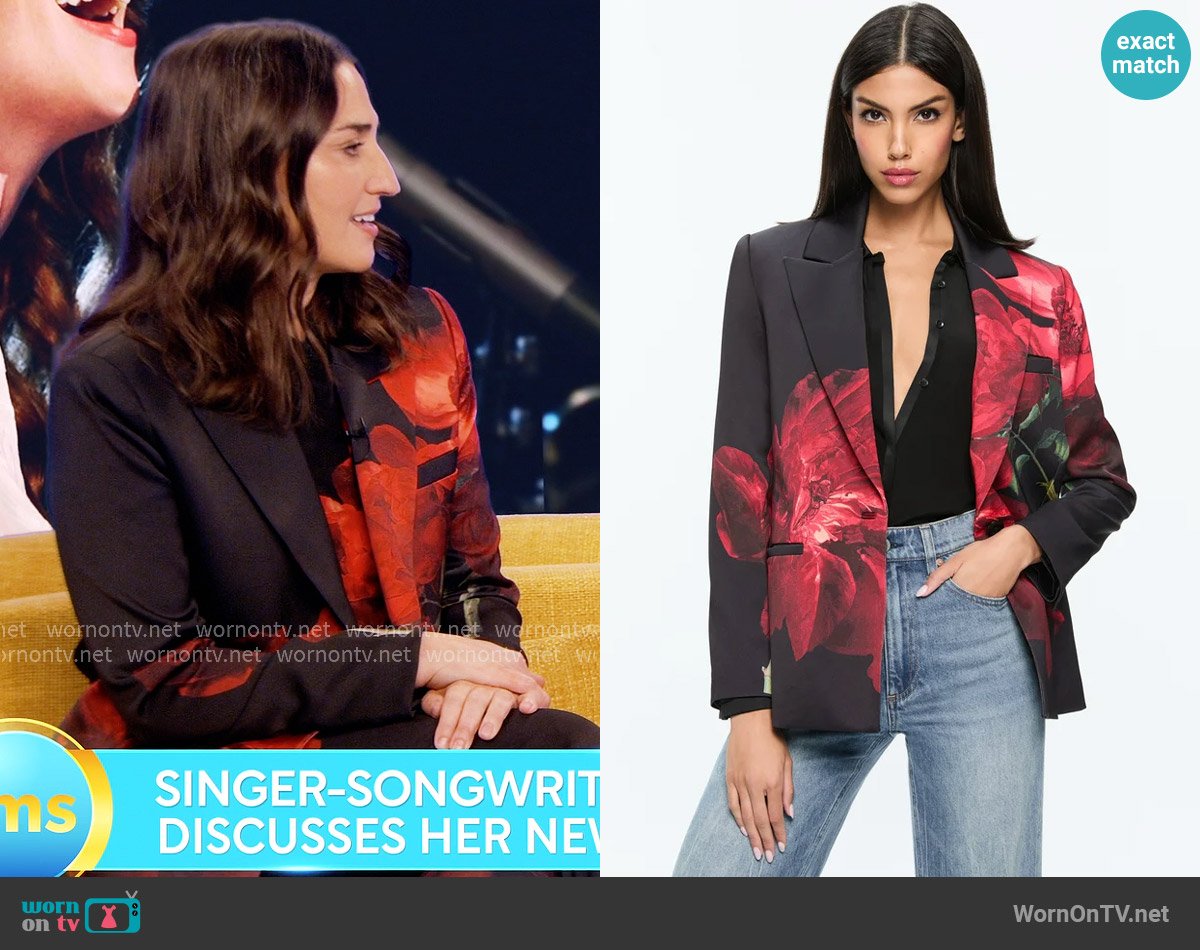 Alice + Olivia Silas Floral Silk Blazer in Peony Petals Bright Ruby worn by Sara Bareilles (Sara Bareilles) on The Morning Show