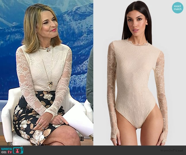 Alice + Olivia Taeyn Lace Bodysuit worn by Savannah Guthrie on Today