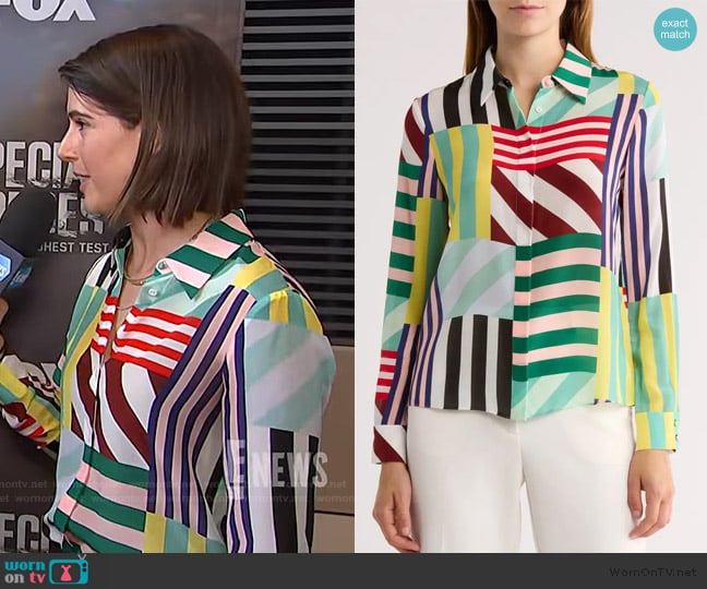 Alice + Olivia Willa Long Sleeve Silk Button-Up Shirt worn by Daryn Carp on E! News
