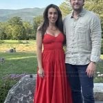 Alyssa’s red smocked waist dress on The View