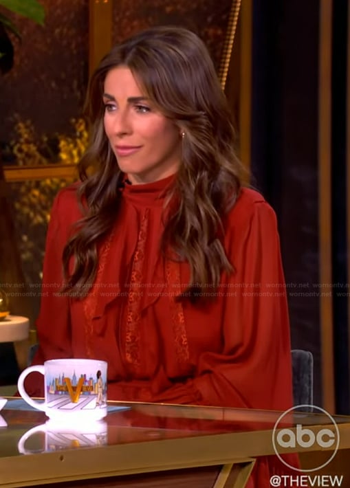 Alyssa’s red ruffle mini dress on The View