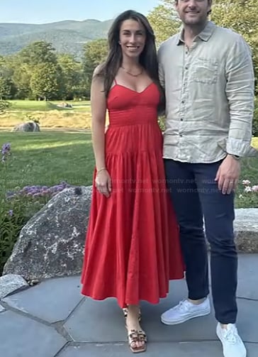 Alyssa's red smocked waist dress on The View