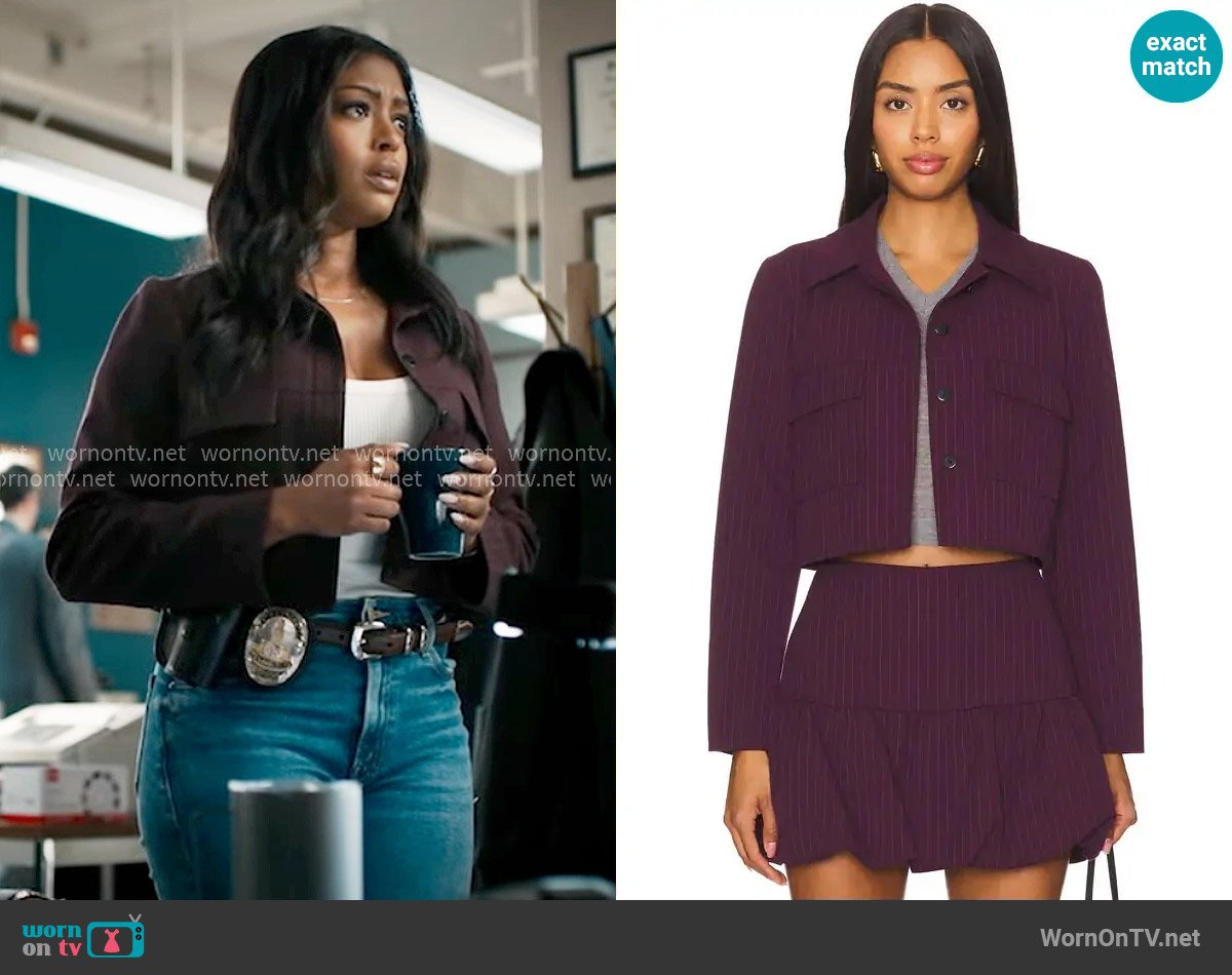 Daphne’s burgundy pinstripe jacket on High Potential
