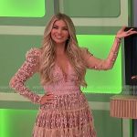 Amber’s pink floral long sleeved dress on The Price is Right