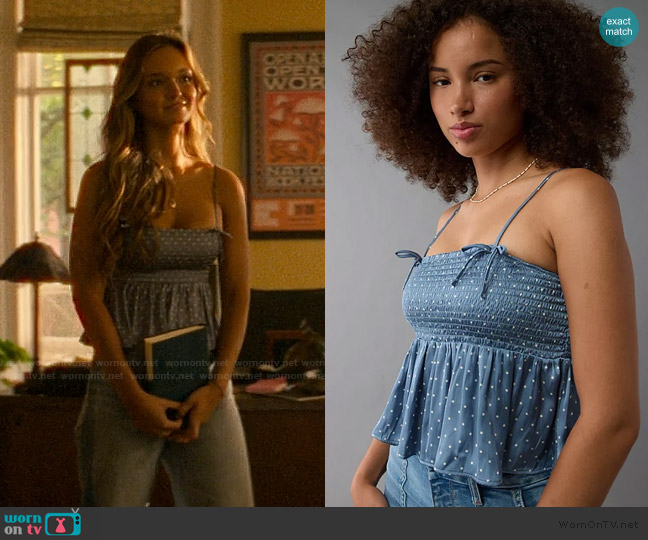 American Eagle Bow Babydoll Satin Tank Top worn by Sophia Kinney (Lilah Pate) on The Runarounds