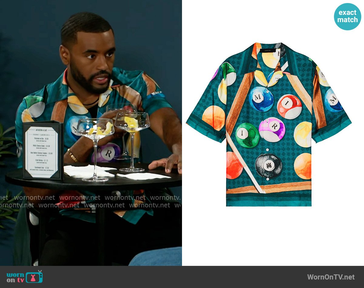 Amiri Billiards Bowling Shirt worn by Andre Richardson (Sean Freeman) on Beyond the Gates