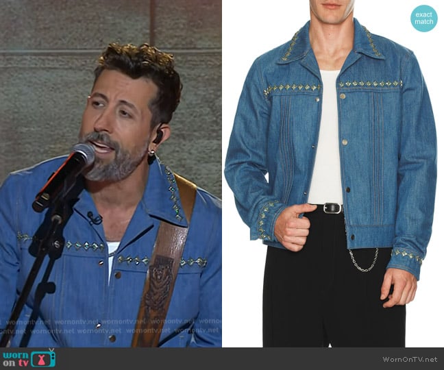 Amiri Crystal Pleated Cadet Jacket in Retro Indigo worn by Matthew Ramsey on Today