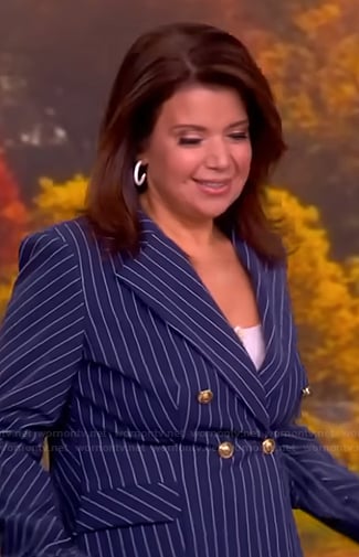 Ana’s navy pinstripe blazer and pants on The View