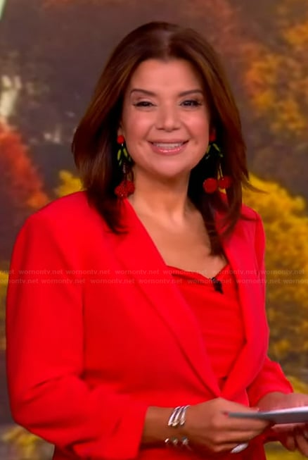 Ana’s red ruched sleeve blazer and pants on The View