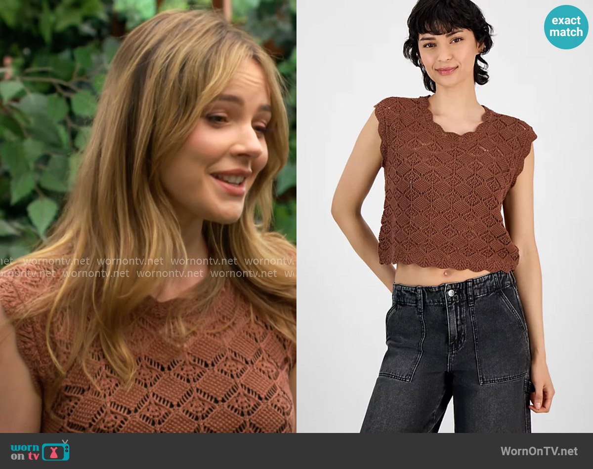 And Now This Crewneck Scalloped Sweater Vest in Mink worn by Tessa Porter (Cait Fairbanks) on The Young and the Restless