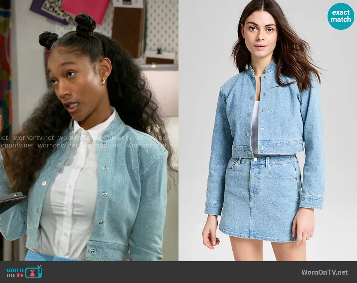 And Now This Floral-Embroidered Denim Jacket worn by Samantha Richardson (Najah Jackson) on Beyond the Gates
