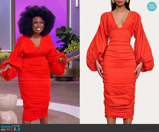 Andrea Iyamah Anida Gathered Stretch-Cotton Corset Midi Dress worn by Jennifer Hudson on The Jennifer Hudson Show