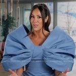 Angie’s blue bow confessional dress on The Real Housewives of Salt Lake City