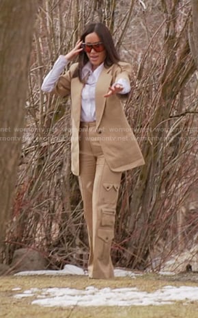 Angie's beige blazer and cargo pants on The Real Housewives of Salt Lake City
