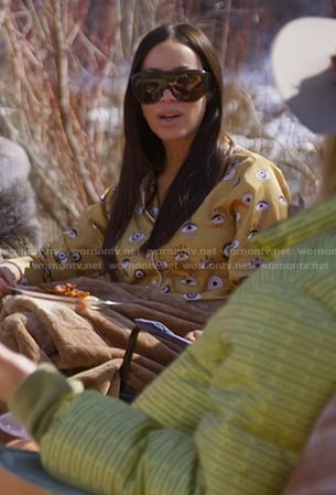 Angie's yellow eye print pajamas on The Real Housewives of Salt Lake City