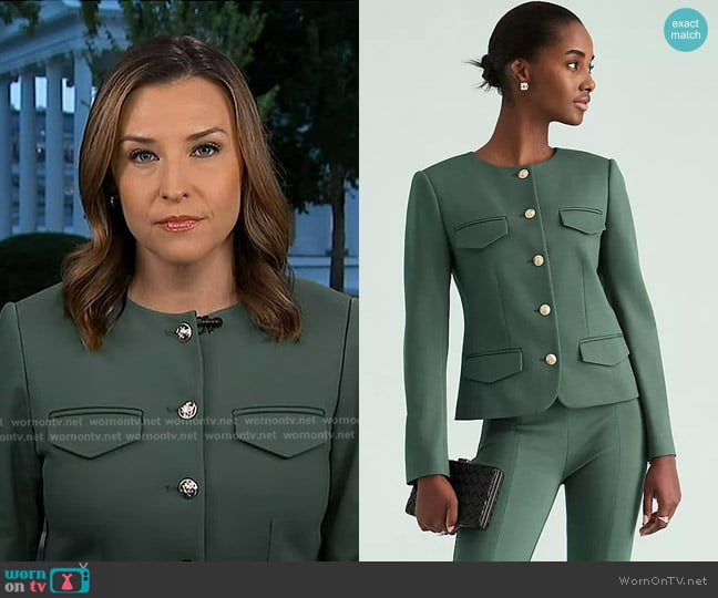 Ann Taylor Ponte Crew Neck Jacket in Dried Cilantro worn by Mary Bruce on Good Morning America