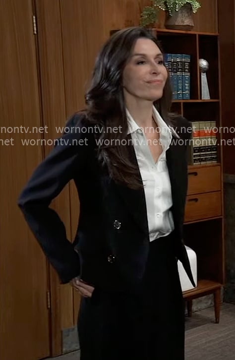 Anna's black blazer with gold buttons on General Hospital