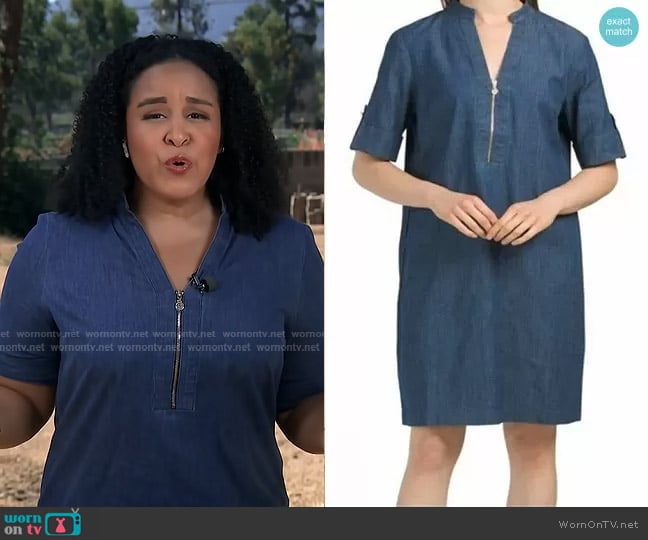 Anne Klein Steffi Zip Denim Dress worn by Elise Preston on CBS Evening News