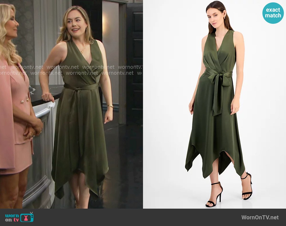 Anne Klein Surplice Handkerchief-Hem Sleeveless Midi Dress worn by Hope Logan (Annika Noelle) on The Bold and the Beautiful