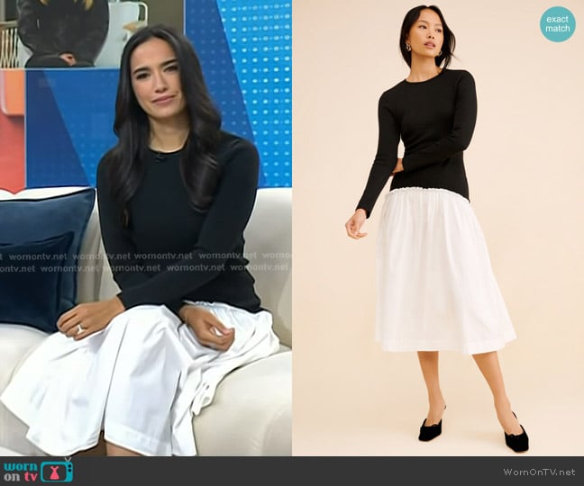 Another Girl Drop-Waist Contrast Midi Dress worn by Emilie Ikeda on Today