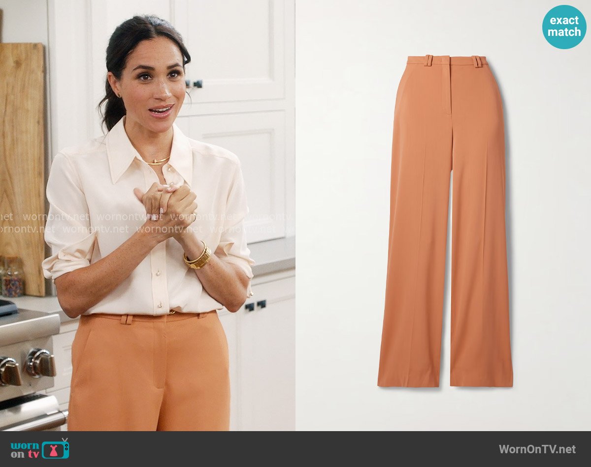 Another Tomorrow Crepe Wide Leg Pants worn by Meghan Markle on With Love Meghan