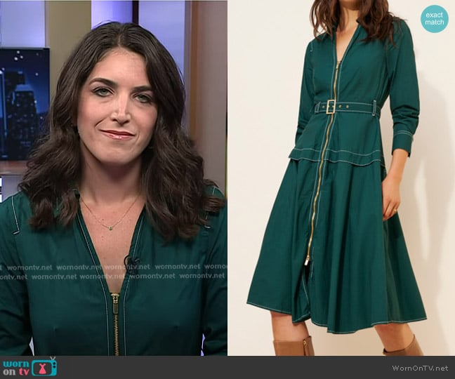 Anthropologie Long-Sleeve Belted Front-Zip Midi Dress in Green worn by Liz Kreutz on Today
