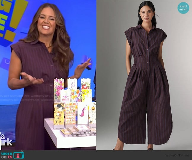 Anthropologie Striped Shirting Parachute Jumpsuit worn by Monica Mangin on Live with Kelly and Mark