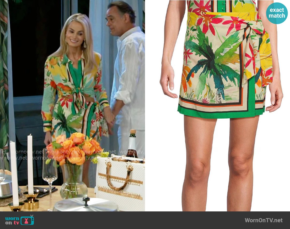 Antonio Melani Delaney Tropical Printed Linen Wrap Front Coordinating Skirt worn by Vanessa McBride (Lauren Buglioli) on Beyond the Gates