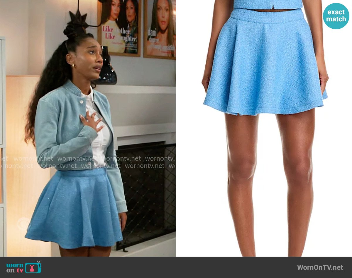Aqua Tweed Flippy Mini Skirt in Blue worn by Samantha Richardson (Najah Jackson) on Beyond the Gates